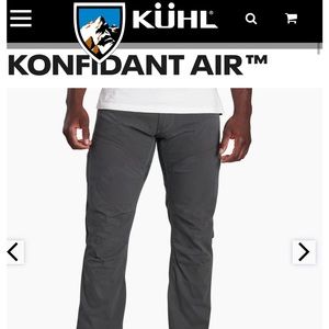 KUHL Pants Size 38x34. Green Beige Color. Used. Bottom of pant legs minor fray.